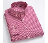 Camisas de manga larga de ajuste estándar para hombre, camisas a cuadros con bolsillo tipo parche, camisa versátil informal fina y suave de 100% algodón con líneas blancas/rojas a cuadros M