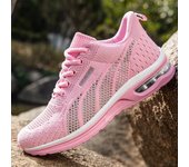 Zapatillas de tenis con amortiguación de aire de malla para mujer, deportivas para exteriores, con cordones, para correr, transpirables 36 negro