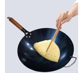 Sartén Wok de Hierro para Saltear a Gas Multifuncional Cómodo Mango de Madera Tradicional Pot Diameter 30cm