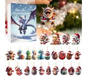 Calendario de Adviento de Navidad 2024, cuenta regresiva de 24 días, juego de adornos de dragón bebé de dibujos animados, plano 2D A