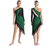 Vestido de Baile de Salón Latino para Mujer Un Hombro Asimétrico Detalle de Flecos y Borlas Pedrería Brillante para Actuaciones de Salsa Tango S