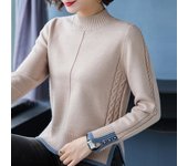 Suéter de cuello medio alto para mujer, otoño e invierno, suelto, fino, de punto, con parte inferior, camisa M negro