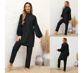 Traje de baño conservador de cobertura total para buceo y surf Traje de baño dividido de tres piezas Traje de baño de protección solar para playa L negro