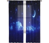 Cortinas transparentes de tul para ventana de sala de estar, estrella del cielo nocturno, Luna, para dormitorio, cocina, decoración del hogar, cortinas de gasa W135 x H115cm x1