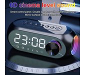 Altavoz Bluetooth inalámbrico Radio FM Mini portátil Luz LED colorida Espejo Despertador doble Altavoz Bluetooth de escritorio Soporte Tarjeta TF Aux negro