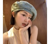 Boina vaquera lavada para mujer, estilo verano, estilo retro de celebridad de Internet, sombrero de pintor con capullo pequeño, estilo japonés, versátil, con gran circunferencia de cabeza. M（56-59cm）
