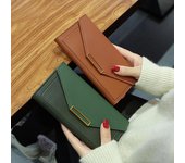 Cartera larga multicolor estilo coreano para mujer 2024: moderna, retro y fina con hebilla multifuncional. café