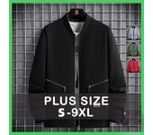 Chaqueta bomber de talla grande para hombre, 7XL, 8XL y 9XL, con cremallera, para otoño 9XL negro