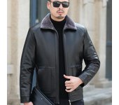 Chaqueta de cuero para hombre, chaqueta de piel de oveja gruesa informal de invierno con piel de oveja auténtica integrada para hombre 195/4XL