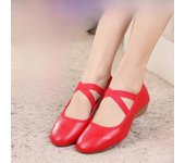 Zapatos de baile de salón para mujer de piel suave: tacón bajo, plano y suela de piel de vaca. 41 rojo