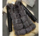 Chaqueta de invierno a la moda para mujer, abrigo de piel sintética, chaqueta de cuero delgada, chaqueta cálida de manga larga S gris