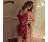 Camisón de encaje con abertura lateral sexy de lencería erótica camisón sexy de talla grande para mujer One size rojo vino
