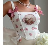 Camisola sexy de tirantes con espalda descubierta y estampado de espina de pescado para mujer M blanco