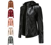 Nueva chaqueta de cuero de terciopelo de gran tamaño para mujer, abrigo corto con capucha para otoño e invierno, chaqueta informal cálida para mujer S