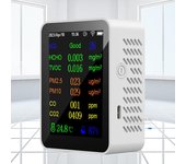 Monitor de calidad del aire 12 en 1, detector de formaldehído, pantalla a color, WIFI, detector de dióxido de carbono con visualización de hora y fecha para interiores. negro