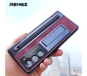 Funda de cuero con ranura para lápiz y soporte plegable para Samsung Galaxy Z Fold 6, 5 y 4, con pantalla de cristal y bisagra protectora para Fold5 y Fold4. For Galaxy Z Fold 6