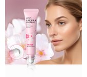 LAIKOU Sakura Eye Serum Crema antiojeras para ojos Rodillo masajeador Vitamina C Ácido hialurónico Crema para bolsas de los ojos Cuidado hidratante de la piel color rosa