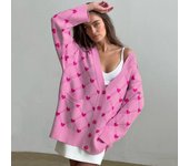 TAOVK, cárdigans de punto para mujer, suéteres con patrón de corazón y cuello en V para mujer, prendas de punto informales holgadas con bolsillos, jerséis Kawaii en oferta S rosa profundo
