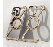 Funda de teléfono de lujo de metal magnético Magsafe para iPhone 16, 15, 14, 13 Pro Max, parachoques en forma de Z, soporte de rotación de 360°, cubierta protectora For iPhone 15 Pro Max negro