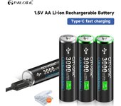Batería recargable de iones de litio CITYORK de 1,5 V AA con carga rápida por micro USB y cable tipo C para control remoto de teclado de juguete 1pcs