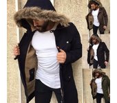 Chaqueta con capucha gruesa y cuello de piel para hombre, otoño e invierno S negro