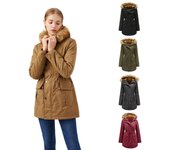 Chaqueta de algodón de felpa con cuello con capucha, chaqueta cálida de invierno, chaqueta de algodón de gran tamaño para mujer L caqui