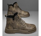 Botas de moto para hombre, zapatos casuales, mocasines, punta redonda, de cuero, botas altas, zapatos casuales para hombre, moda de invierno 39 negro
