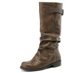 Krazing Pot Botas de moto de microfibra con tacón grueso para invierno, plataforma para mujer, punta redonda, cálidas, con adornos plisados, botas altas hasta el muslo 34 negro
