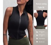 Chaleco de yoga sin mangas con cremallera para mujer europea y americana: cuello alto de moda para correr, hacer ejercicio, bailar y practicar deportes. S