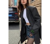 Ropa de primavera y otoño, ropa exterior, moda para mujer, traje, chaqueta, abrigo informal, blazer de oficina para mujer, hombros anchos S gris