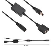 Cable adaptador de corriente 3 en 1, cable divisor en Y de 12 V CC 5521 hembra a CC macho y 5 V USB hembra negro