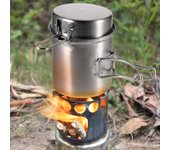 Juego de estufa de leña y olla de cocina portátil para acampar, pesca, senderismo Pot & Stove Set