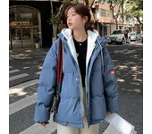 Chaqueta de plumón de algodón estilo coreano grueso de invierno para mujer con capucha 2024 XL de blanco