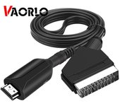 VAORLO Compatible con HDMI a Cable SCART Adaptador convertidor de Audio y vídeo de Salida Compatible con SCART-HDMI para HDTV DVD para Sky Box STB Cables DC Plug and Play HDMI-SCART negro