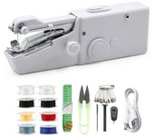 Mini kit de máquina de coser eléctrica de mano, máquina de coser automática portátil con alimentación por USB y batería, reparación de telas para viajes y hogar blanco