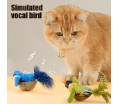 Juguete interactivo para gatos con forma de pájaro que canta, de peluche realista, con sonido chirriante y plumas que se activan al tocarlas, para gatos de interior without Battery azul