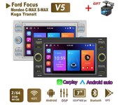 Radio de coche con reproductor multimedia para Ford Focus 2007, Mondeo S-max, C MAX, Kuga, Galaxy, Fiesta, Transit, Fusion, 2 Din, Android, Carplay, GPS, autorradio 2+64 GB 1+32GB negro