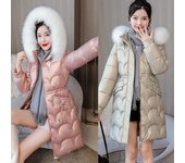 Nueva chaqueta gruesa de invierno, chaqueta parka larga de plumón, abrigo impermeable brillante para mujer, abrigo holgado y cálido de algodón, parka con capucha de invierno M color rosa