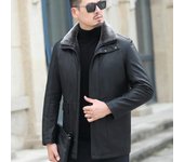 Chaqueta de plumón de cuero genuino para hombre, chaqueta de invierno de longitud media de cuero genuino, chaqueta gruesa informal para papá de mediana edad M