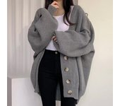 Suéter de mujer abrigo otoño e invierno nuevo cárdigan de punto de tamaño suelto Top One Size café