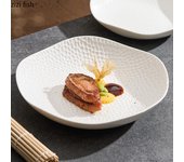 Plato hondo de cerámica irregular blanco puro, plato de ensalada, plato de postre, platos de pasta, vajilla especial de cocina molecular