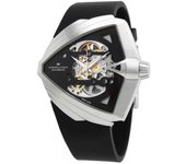Reloj Hamilton Ventura XXL con correa de caucho y esfera esqueletizada negra, automático, H24625330 para hombre