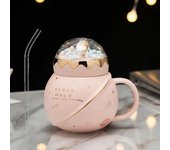 Taza creativa de planeta, taza de agua de cerámica esférica, taza de café, taza para leche con tapa, taza de agua, regalo de personalidad blanco