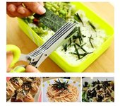 Tijeras de cocina multifuncionales de 5 capas, pimienta de acero inoxidable, cortador de cebollino picado triturado, herramienta de cocina para hierbas y especias verde