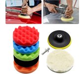 Juego de 5 discos de pulido para coche, esponja de cera autoadhesiva, almohadilla de lana para pulir ruedas, adaptador de taladro para pulidora de coche. rojo