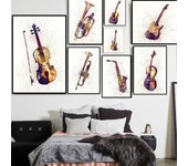 Pintura en lienzo de instrumento musical con arte de grafiti, arte de pared de bar, saxofón, guitarra, violín, póster, decoración del hogar para sala de estar, mural sin marco 21*30cm No Frame