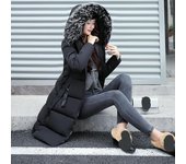 Chaqueta larga de algodón de otoño e invierno para mujer con cuello grande y Chaqueta de algodón gruesa de gran tamaño M marrón
