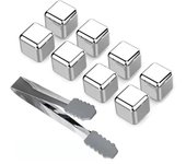 8 cubitos de hielo de metal de acero inoxidable 304 con pinzas para hielo, piedras de whisky ampliamente utilizadas para enfriar.