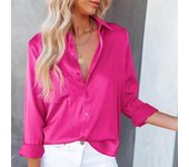 Camisa con botones de satén liso elegante para mujer, blusas de manga larga con cuello vuelto, Tops de seda informales elegantes para oficina para mujer 30481 S verde