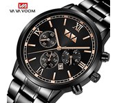 VA VA VOOM Relojes para hombres Calendario de negocios de moda 30m Cuarzo impermeable Marca superior Reloj deportivo de acero inoxidable de lujo Relojes de pulsera Relogio Masculino plata/negro